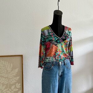 Norm Thompson Multicolor Silk Blend Geometric Blouse - Size M